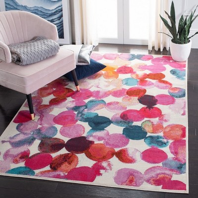 Light Blue and Pink Floral Synthetic Stain-Resistant Area Rug