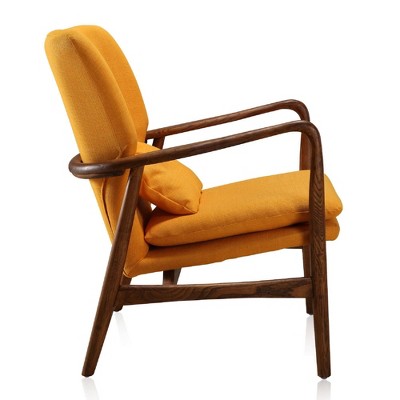 Bradley Mid-Century Yellow and Walnut Solid Wood Accent Chair and Ottoman