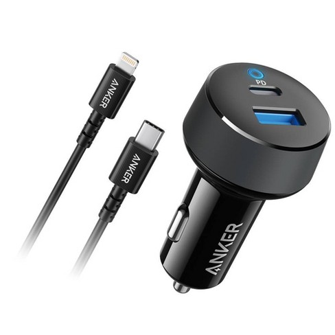 Anker 2-Port PowerDrive 25.5W Power Delivery Car Charger (with 3' PowerLine Select Lightning to USB-C Cable) - Black - image 1 of 4