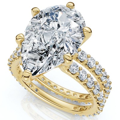 Pompeii3 Certified 5.40Ct Pear Engagement Ring Wedding Band Set 14k Gold/Pt Lab Created
