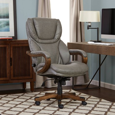 Gray Bonded Leather Executive Swivel Office Chair with Fixed Arms