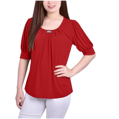 NY Collection Womens Balloon Sleeve Knit Blouse