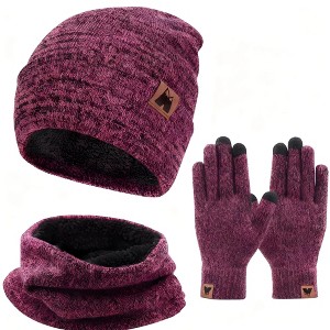 Mysuntown Winter Glove Hat Scarf 3-Piece Set, Warm Knitted Winter Hat Scarf and Touch Screen Gloves for Women, Man - 1 of 4