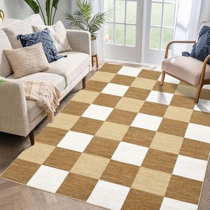 Entryway Runner Rug – Modern Checkered Washable Stain-Resistant Non-Slip Minimalist Plaid Carpet for Hallways Kitchen Laundry. - 1 of 4