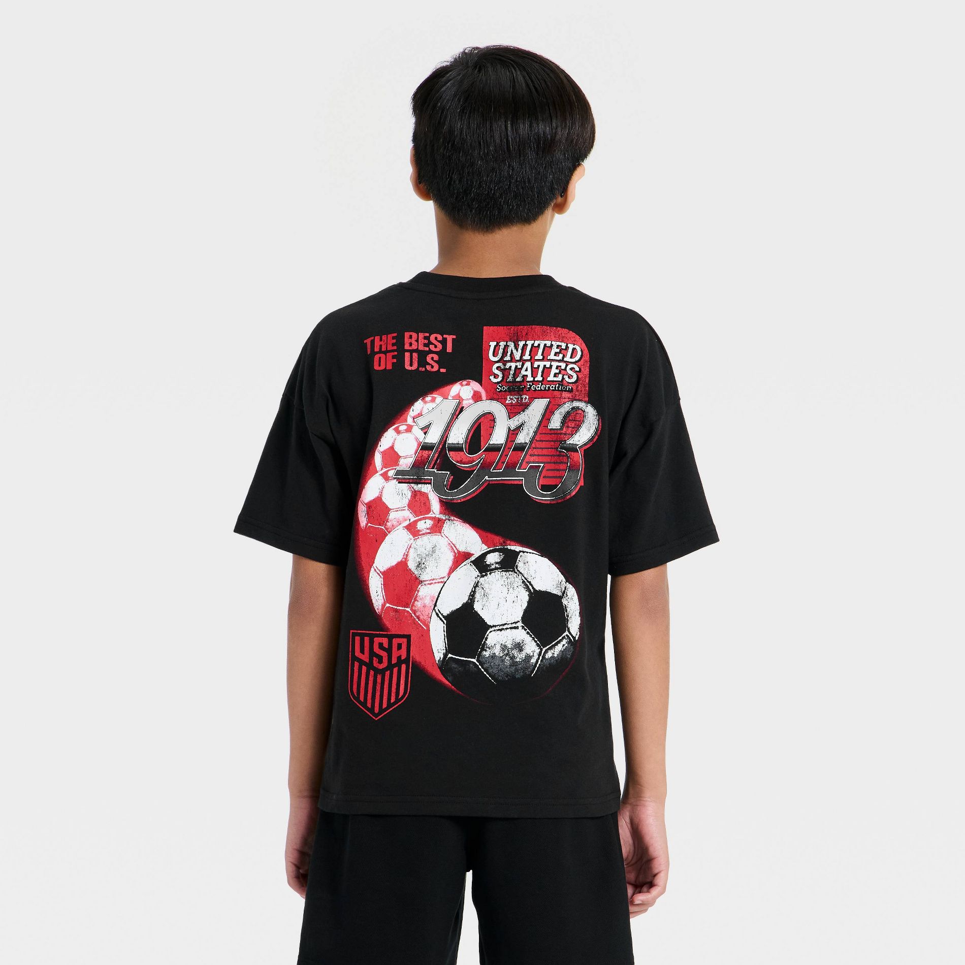 Boys' United States Soccer Federation Front and Back Graphic Short Sleeve T-Shirt - Black
