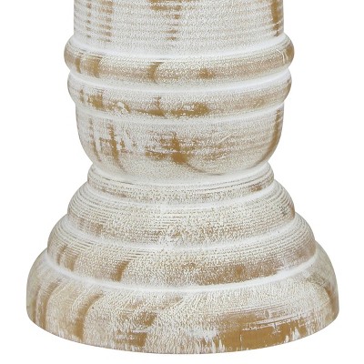 Coastal Charm 8" Worn White Wooden Pillar Candle Holder