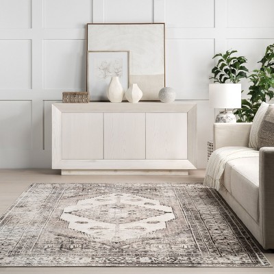 Eco-Friendly Gray Medallion 4' x 6' Synthetic Washable Rug