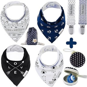 Dodo Babies Baby Bandana Drool Bib Set 2 Pacifier Clips, Pacifier Case in a Gift Bag, Pack of 4 Premium Quality - 1 of 4
