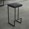 LeisureMod Quincy Modern Quilted Leather Bar Stool – Black Metal Frame Counter Height Chair for Kitchen Island and Counter Seating, Set of 2 - 4 of 4