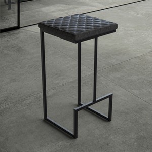 LeisureMod Quincy Modern Quilted Leather Bar Stool – Black Metal Frame Counter Height Chair for Kitchen Island and Counter Seating - 1 of 4