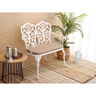 Vynxaria White Patio Bench with Floral Rose Design - 33.80'' W x 22.40'' D x 34.60'' H