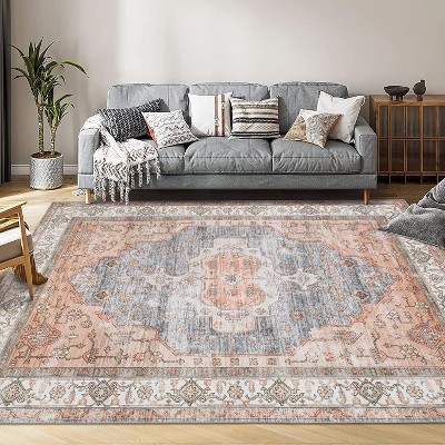 Traditional Vintage Area Rug Washable Non-Shedding Carpet with Non-Slip Backing for Bedroom, Living Room, Dining Room Office