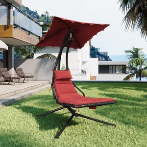 Hanging Chaise Lounge Chair, Ergonomic Outdoor Swing with Canopy & Cushion, Patio Garden Poolside, Dream Hammock + Mat - 1 of 4