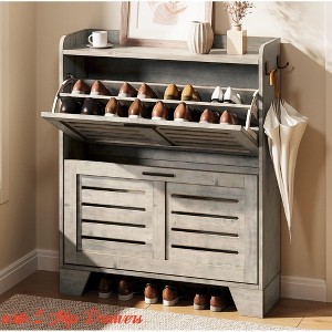 Entryway Shoe Cabinet w/ 2 Flip Drawers, Freestanding Shoe Cabinet Organizer w/ Metal Legs, Farmhouse Shoes Storage Cabinet - 1 of 4