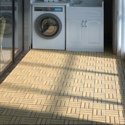 12" x 12" Light Brown Acacia Wood Interlocking Deck Tiles