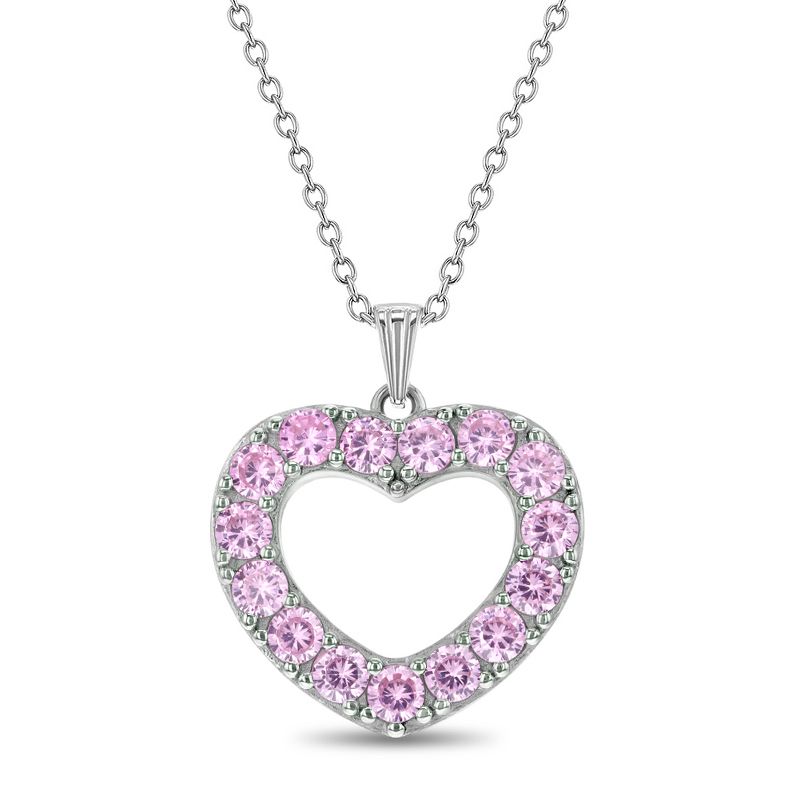 Girls' Pink CZ Open Heart Sterling Silver Necklace - In Season Jewelry, 1 of 5