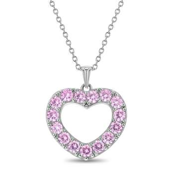 Girls' Pink CZ Open Heart Sterling Silver Necklace - In Season Jewelry