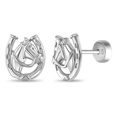 Girls' Winner's Circle Horse Push Back Sterling Silver Earrings - In