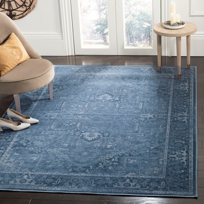 Blue Rectangular 5' x 7' Wool and Silk Area Rug