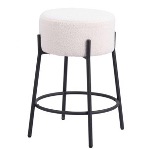 Shearling Fabric Counter Stool 24.2"H, Ivory & Black Finish With Powder-Coated Steel Frame (Set of 2) by Zuo Modern - 1 of 4