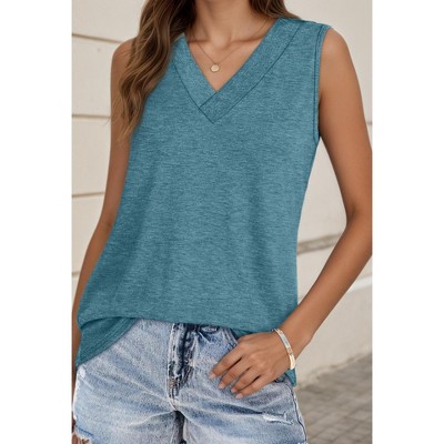 Women Summer Sleeveless Tees Shirts V Neck Tank Tops Casual Loose Fit Blouses Basic Top