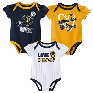 MLB Milwaukee Brewers Infant Girls' 3pk White Bodysuit - 1 of 4
