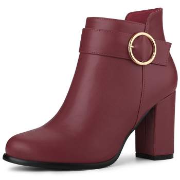 Allegra K Women's Round Toe Circle Chunky Heels Ankle Boots