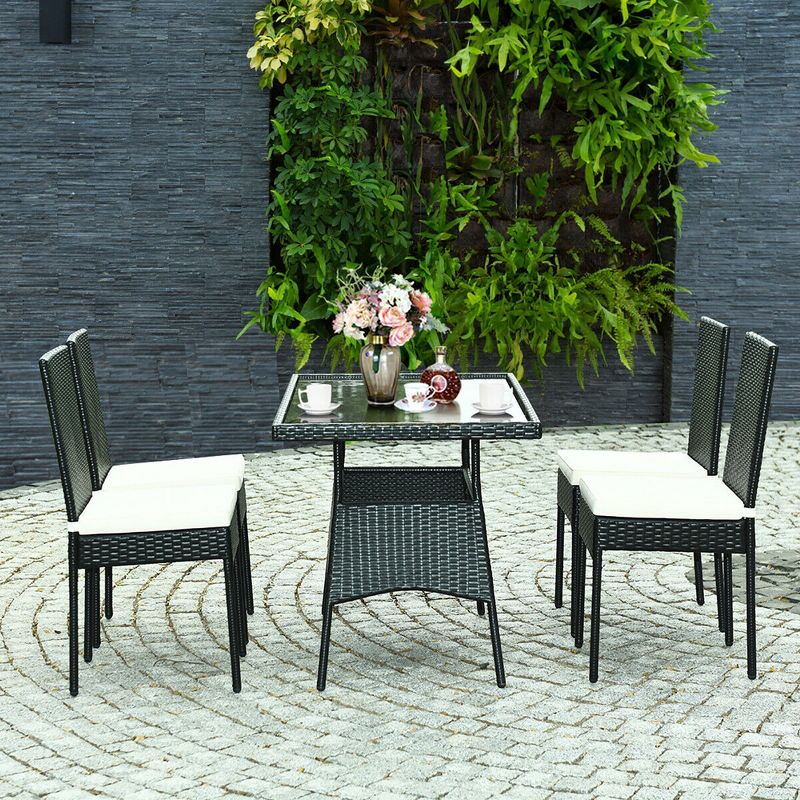 Costway 5PCS Patio Rattan Dining Set  Table w/Glass Top Garden Furniture, 4 of 11