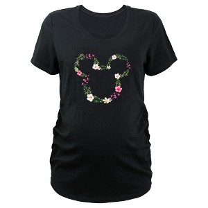 Women's Mickey & Friends Floral Wreath Maternity T-Shirt - 1 of 3