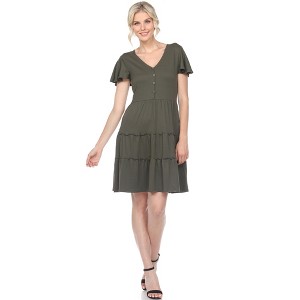 Women's Short Sleeve V-neck and Ruffle Sleeve Tiered Dress - White Mark - 1 of 4