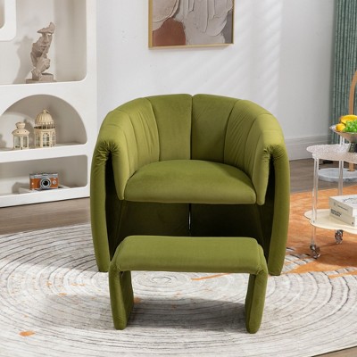 NicBex Velvet Barrel Chair Modern Accent Chair with Ottoman Upholstered Club Tub Round Arms Chair for Living Room, Olive Green