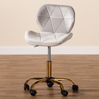 Savara Grey Velvet and Gold Metal Swivel Desk Chair