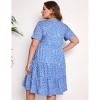 Women's Plus Size Lantern Sleeve Casual Ruffle Hem Loose Swing V Neck Tunic Mini Dress - 3 of 4