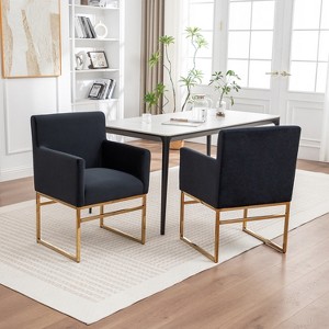 SEYNAR Modern Velvet Accent Arm Dining Chair Set of 2 with Metal Legs - 1 of 4