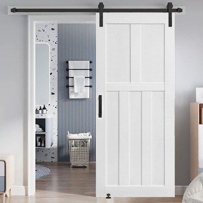 NicBex Barn Door 24" x 80" 5 Panel Real Primed Door Slab with Sliding Hardware, Modern Interior Barn Door with Adjustable Floor Guide