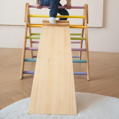 Medium Natural Pine Wood Indoor Climbing Triangle with Slide