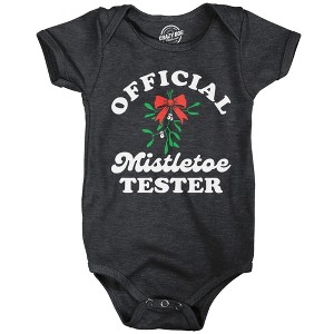Official Mistletoe Tester Baby Bodysuit Funny Sarcastic Christmas Graphic Novelty Jumper For Infants - Crazy Dog Baby Bodysuit Gift For Christmas - 1 of 4
