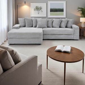 111.4" Corduroy L-Shaped 3-Seater Sectional Sofa with 8 Pillows - 1 of 4