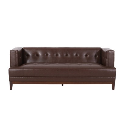 Raintree Mid Century Modern Faux Leather Tufted 3 Seater Sofa Dark Brown/Espresso - Christopher Knight Home: Elegant Retro Design, Wood Frame