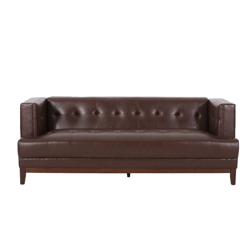 Raintree Mid Century Modern Faux Leather Tufted 3 Seater Sofa Dark Brown/Espresso - Christopher Knight Home, 1 of 11