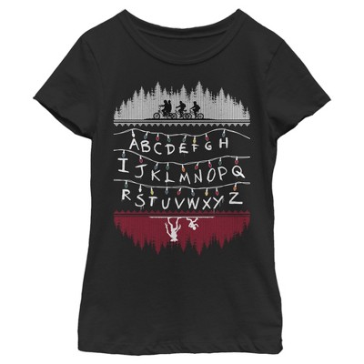 Girl's Stranger Things Christmas Light Message  T-Shirt - Black - Large