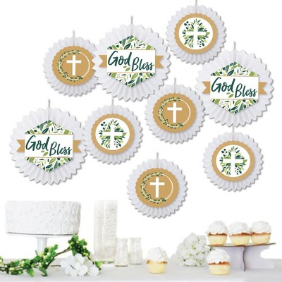 Big Dot of Happiness Elegant Cross - Hanging Religious Party Tissue Decoration Kit - Paper Fans - Set of 9