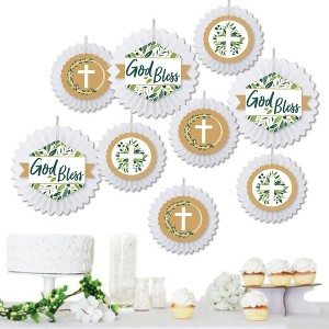 Big Dot of Happiness Elegant Cross - Hanging Religious Party Tissue Decoration Kit - Paper Fans - Set of 9 - 1 of 4