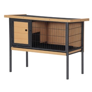Rabbit Hutch Elevated Bunny Cage Small Animal Habitat with Metal Frame, No Leak Tray, Metal Wire Pan, Openable Water-Resistant Asphalt Roof for Rabbit - 1 of 4