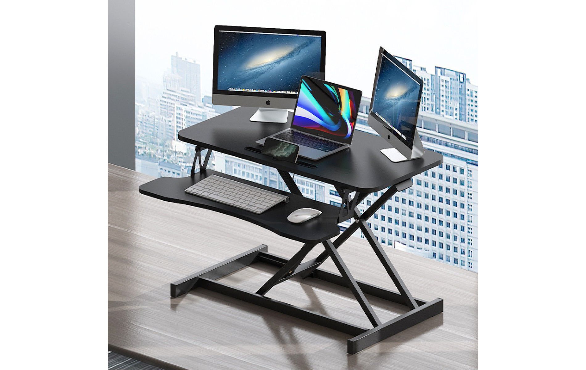 Standing Desk Converter Dual Tier with Adjustable Height Metal Frame for Dual Monitors 32in -3irtyhousy