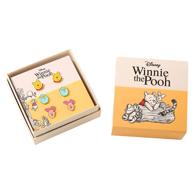 Disney Winnie the Pooh Gold Plated Stud Earring Set, 3 Pairs, 5 of 6