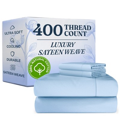 100% Cotton 400 Thread Count 4 Piece Sheet Set - Soft & Cozy Sateen Bed Sheets - CGK Linens