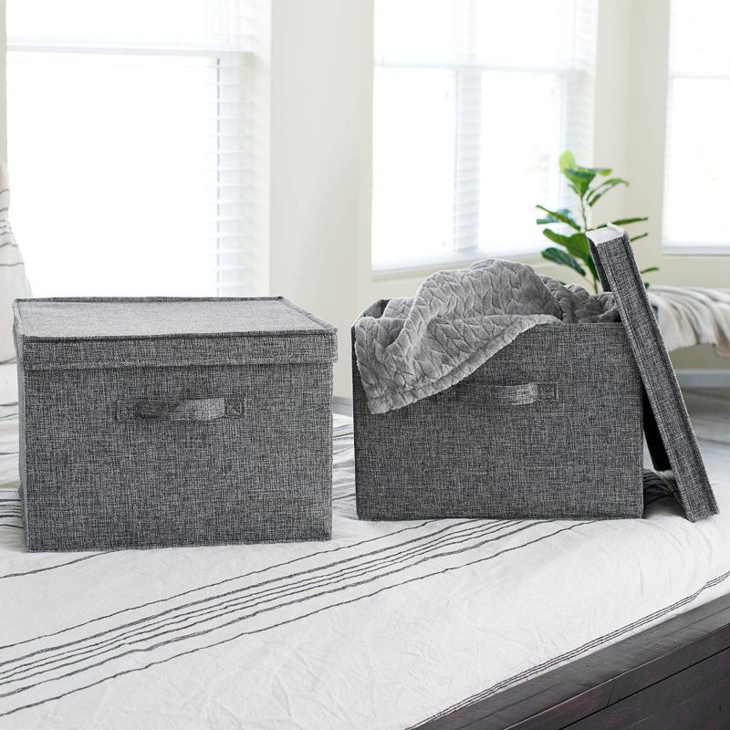 Household Essentials Set of 2 Square Storage Boxes with Lids Graphite Linen, 3 of 9