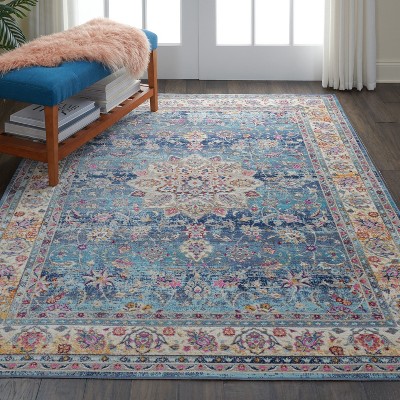 Vintage Blue and Ivory Synthetic 4' x 6' Area Rug