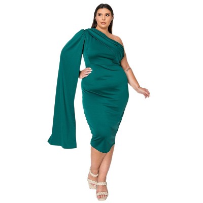 L I V D Women's Spade One Shoulder Cape Dress